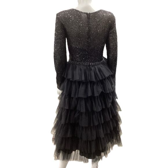 Macduggal Dress Women’s Size 4 Sequins And Tulle Long Sleeves Back Zipper Black - Picture 4 of 6